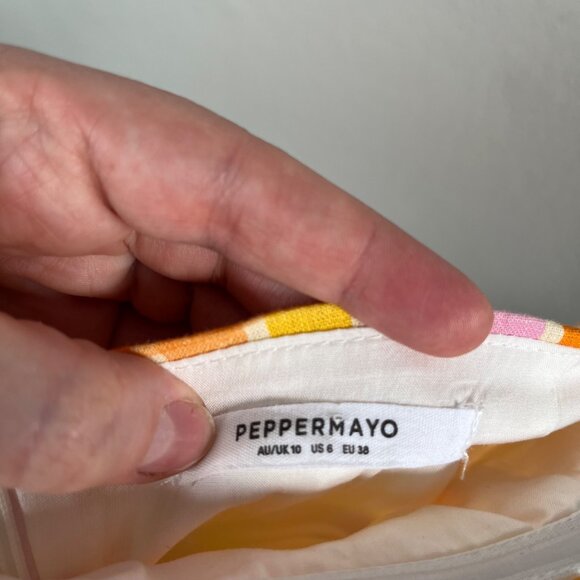 Peppermayo Girls Lunch Tube Mini Dress Splice Check Pattern Linen Blend US 6 - Picture 7 of 12